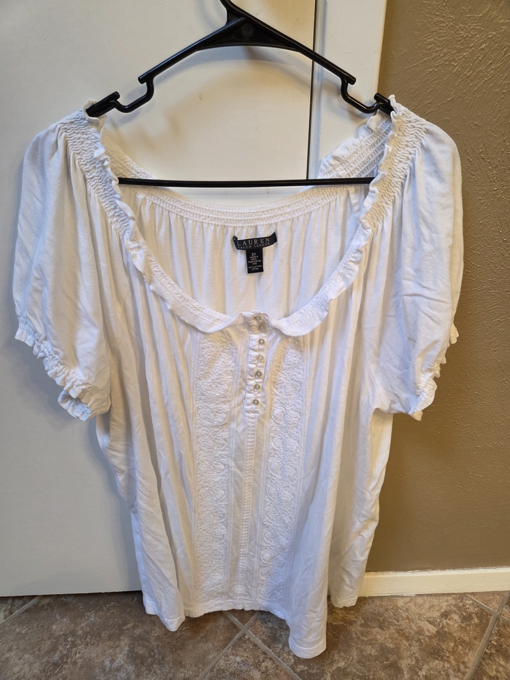 Ralph Lauren White Embroidered Peasant Top